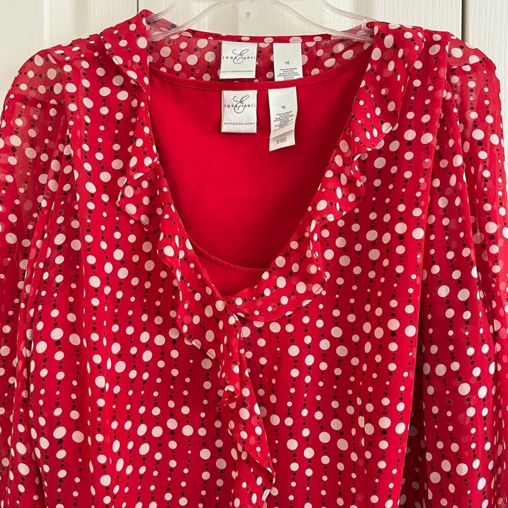 Emma James 2 Piece Set - Red Polka Dot outer Blouse with red tank top underneath